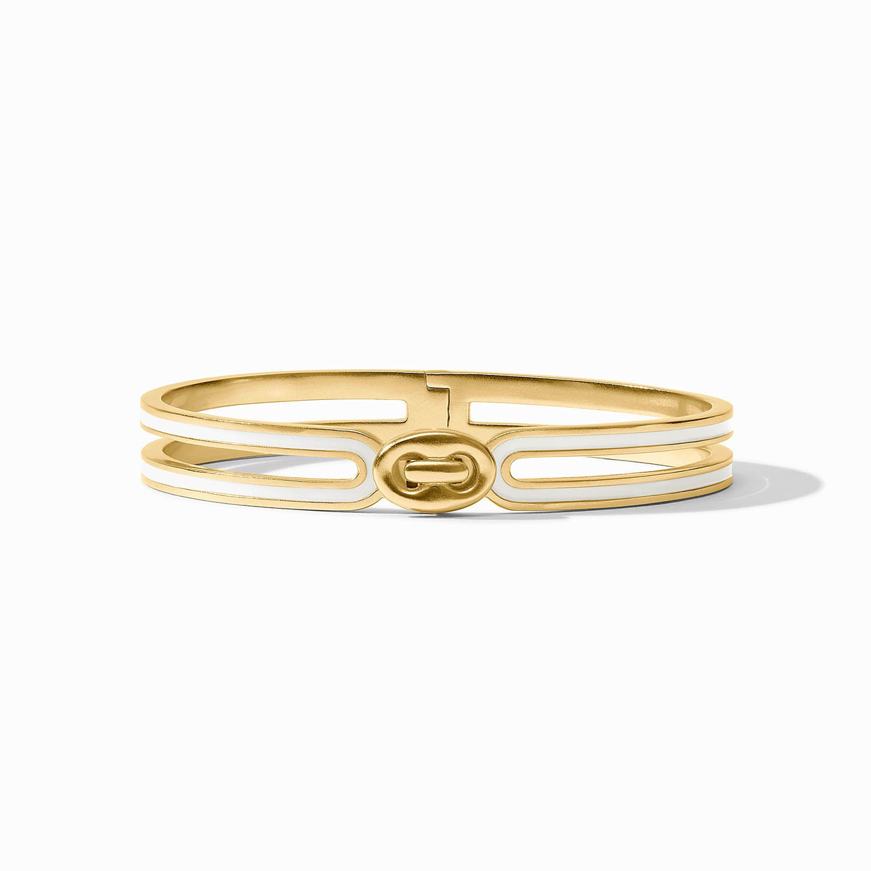 Laguna Enamel Hinge Bangle - Ivory: double-band, polished finish, ivory enamel. Modern, minimalist design. Sizes: S/M, M/L.