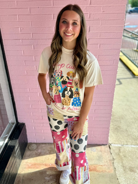 Literally So Fetch Tee with colorful pop culture dog graphics. Available in sizes XS-XXL.