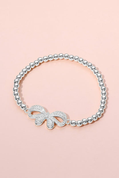 Stainless Steel Bow Ball Beaded Stretch Bracelet