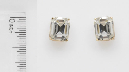 Rectangular faceted clear gemstone studs set in gold, about 0.5 inches long. Sizes available: 0.5 inch.