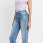 Periwinkle High Rise Frayed Hem Straight Jeans with slight distressing; available in sizes 24-32.