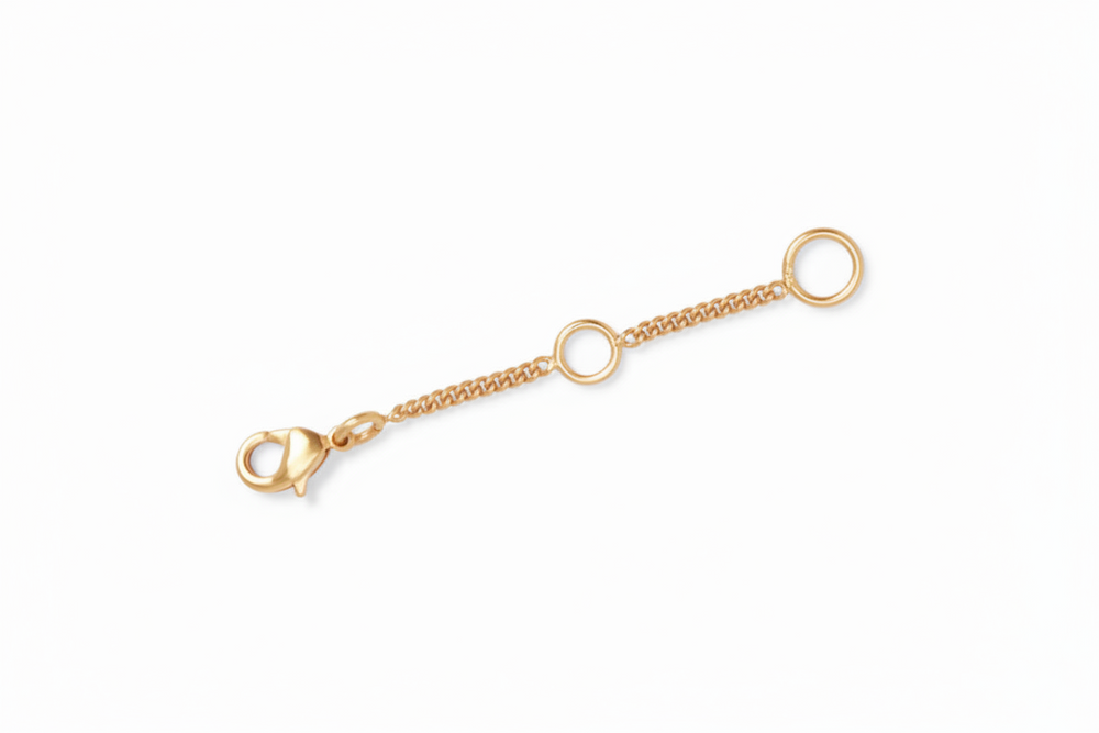 Gold-plated Julie Vos Extender with lobster clasp, two circular loops, and a larger loop. Available in 4" and 6" sizes.