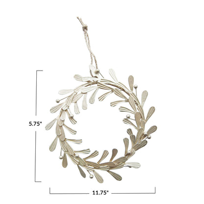 11” Round Metal Leaves & Berries Wreath, Distressed Pewter