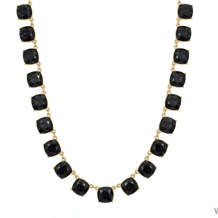 Chil Black Diamond Necklace with square-cut black diamonds set in gold accents along the chain, available in 16", 18", and 20" sizes.