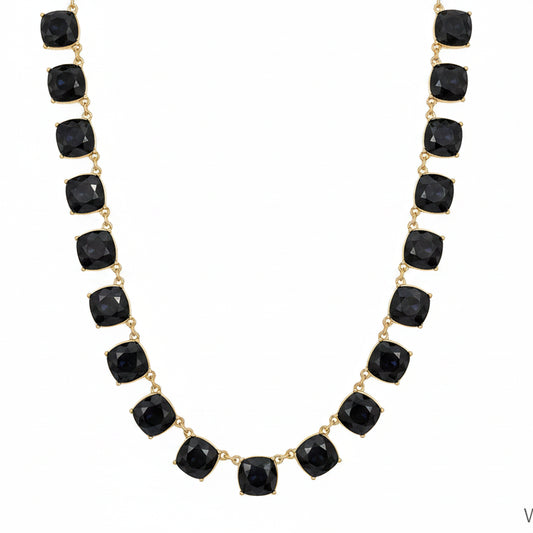 Chil Black Diamond Necklace with square-cut black diamonds set in gold accents along the chain, available in 16", 18", and 20" sizes.