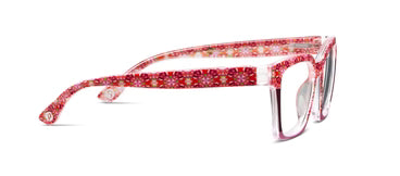 Rectangular Birdie | Peepers x Laura Park glasses with colorful floral arms. Available in multiple sizes.