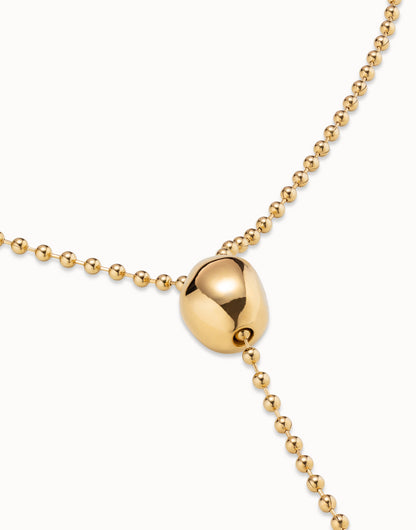 Long Adjustable Chain Necklace, 18k gold-plated, handcrafted in Spain with a central smooth gold bead at the intersection of two strands. Available in multiple sizes.