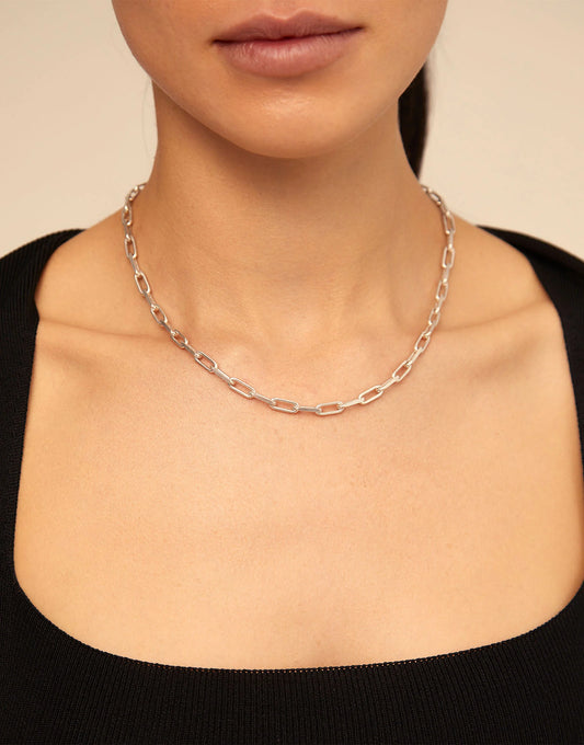 Short Link Chain Charm Necklace with sterling silver rectangular links, handcrafted; available in 16" and 18" lengths.