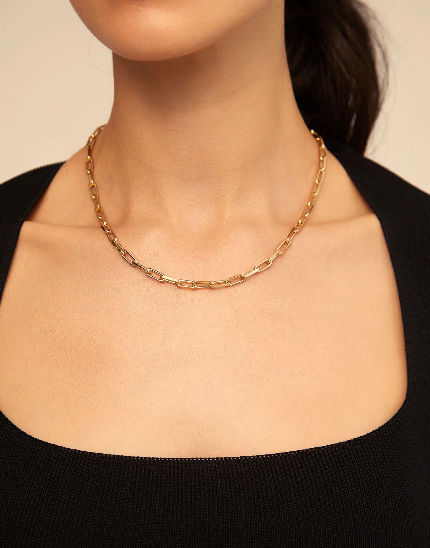 Gold Short Link Chain Charm Necklace shown; available in 16", 18", and 20" lengths.