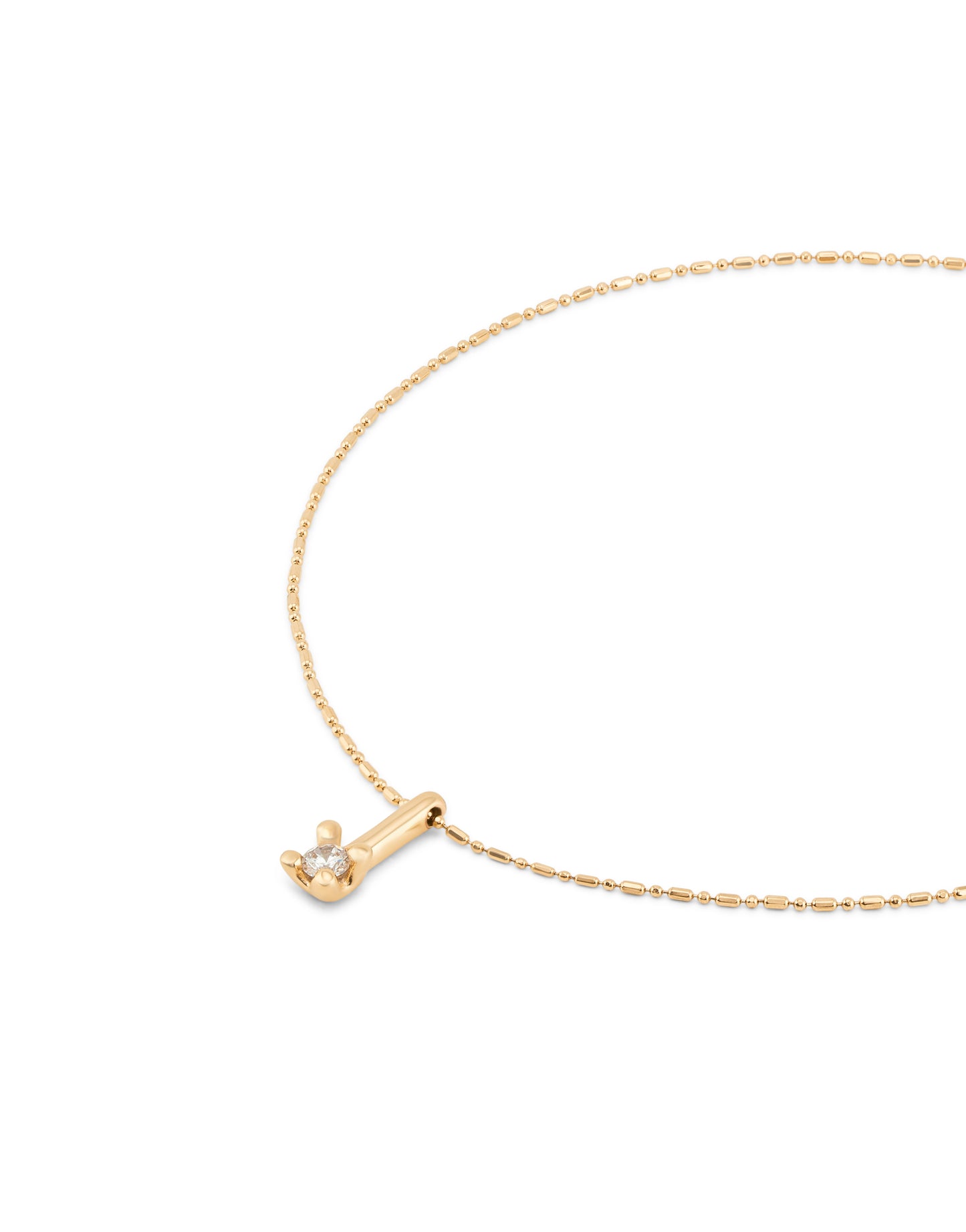Handmade 18K gold-plated short chain necklace from Spain with a small wishbone-shaped pendant featuring a single white cubic zirconia at the center. Available in various sizes.