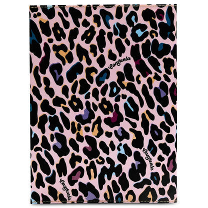 Consuela Notebook, Ruth: rectangular, pink leopard print with "consuela" text; available in standard composition notebook size.
