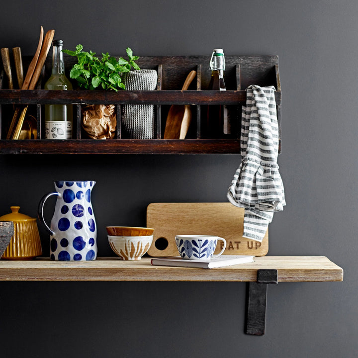 Hand Carved Mango Wood Scoop shown on countertop. Available sizes: small, medium, large.