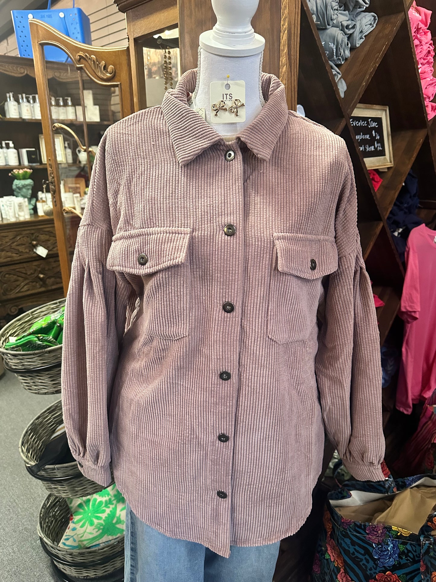 Oversized Corduroy Shacket with Balloon Sleeves