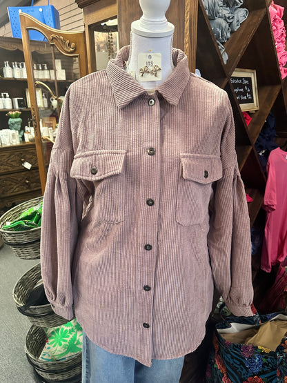 Oversized Corduroy Shacket with Balloon Sleeves
