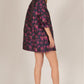Short, loose-fitting Floral Jacquard 3/4 Sleeve Dress with Contrast Collar featuring a dark floral pattern. Available in sizes XS, S, M, L.