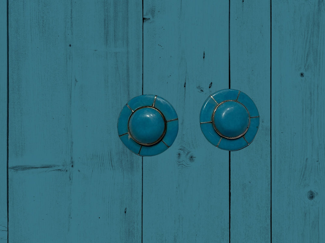 Blue Stone Necklace in vintage sterling silver finish, blue accents, subtle wood grain. Available in S, M, L.