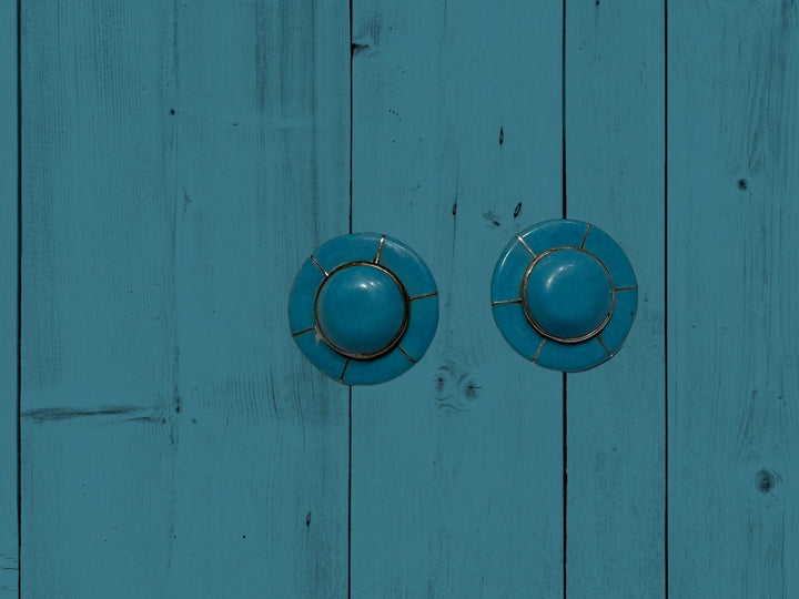 Blue Stone Necklace in vintage sterling silver finish, blue accents, subtle wood grain. Available in S, M, L.