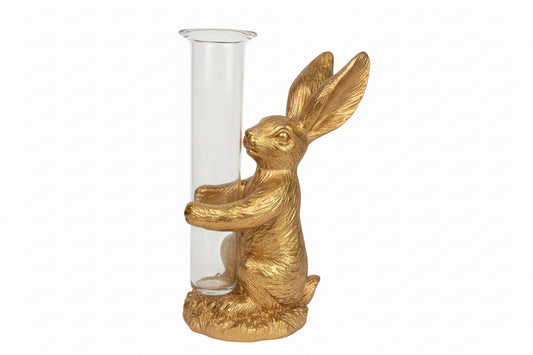 Gold Rabbit with Glass Vase