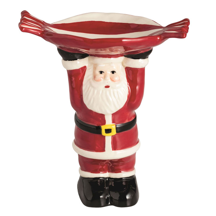 Santa Peppermint Pedestal ceramic figure with peppermint serving plate.