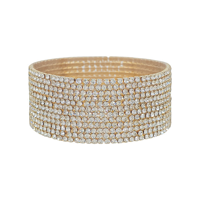 Clear Crystal and Gold Set of 12 Stretch Bracelets