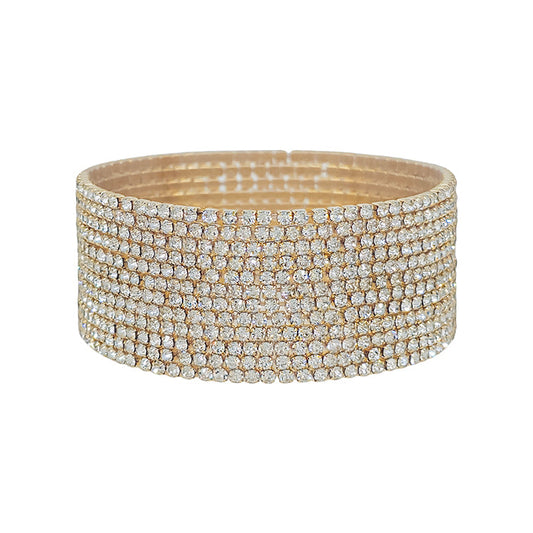 Clear Crystal and Gold Set of 12 Stretch Bracelets