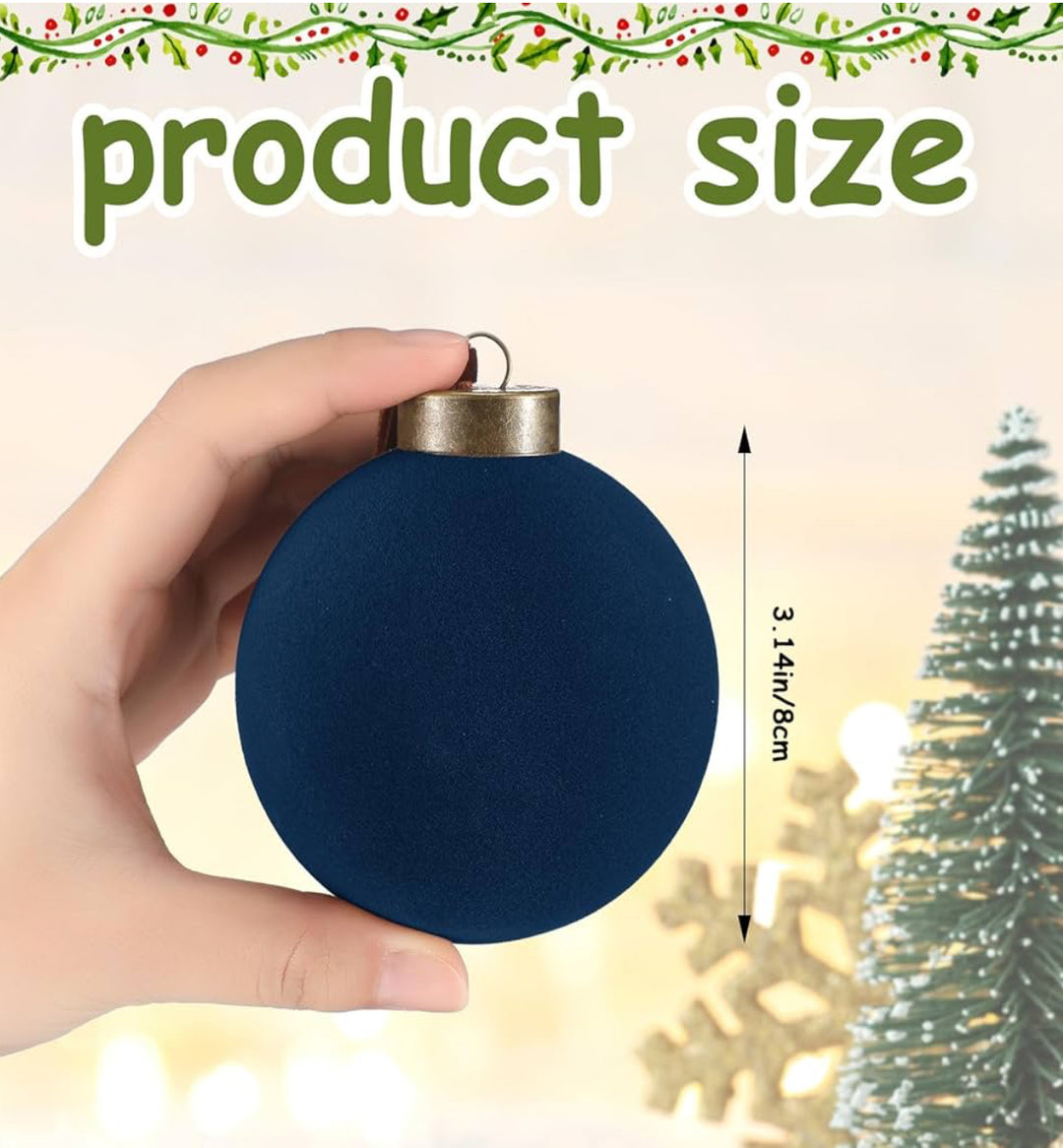 Navy velvet Christmas ball ornament with metallic cap, 3.14 inches (8 cm) diameter.