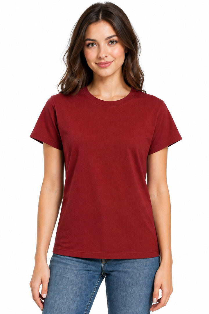 Basic Babe Top, burgundy short-sleeved crew neck t-shirt. Available in all sizes.
