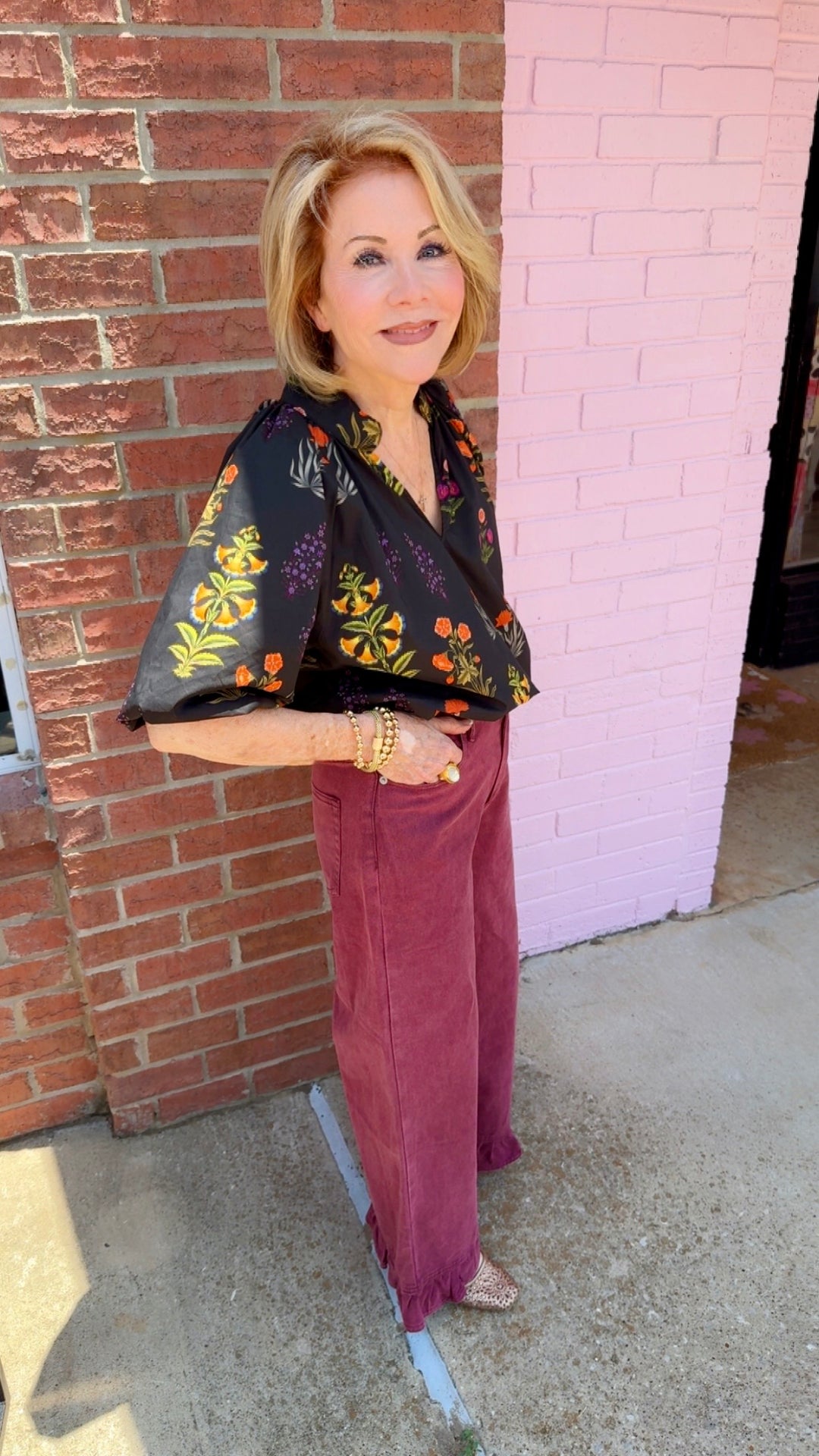 Maisie Floral Scallop Top featuring a floral pattern and scalloped edges; available in sizes XS–XL.