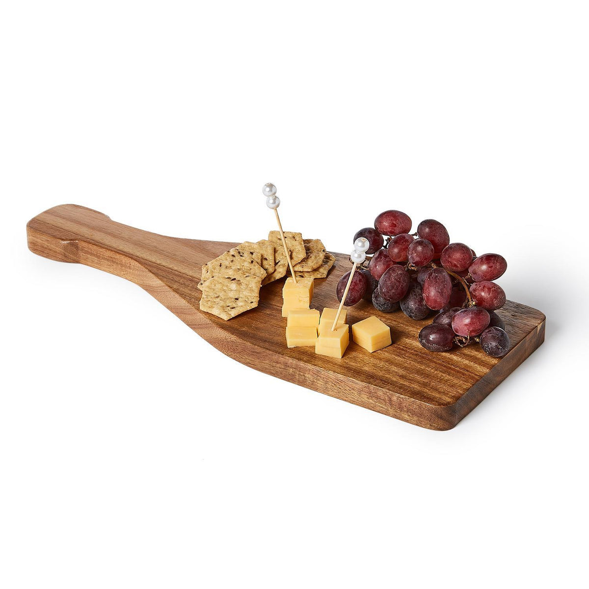Acacia wood Champagne Toast Charcuterie Board, available in small (12″x8″), medium (16″x10″), and large (20″x14″) sizes.