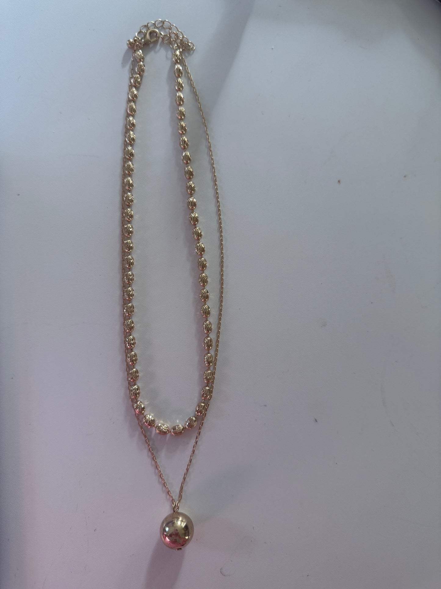 Gold Ball Two Chain Necklace Water Resistant