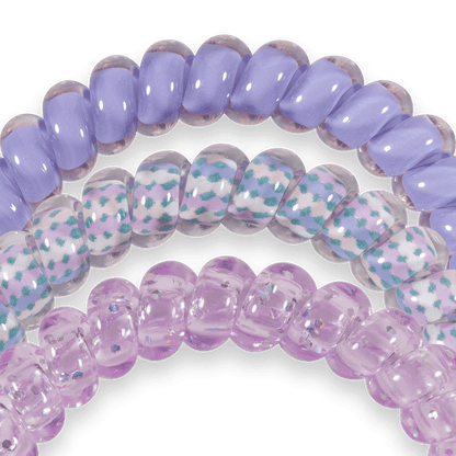 Three Classic Lavender Mist TELETIES hair ties in assorted lavender, available in small and large sizes.