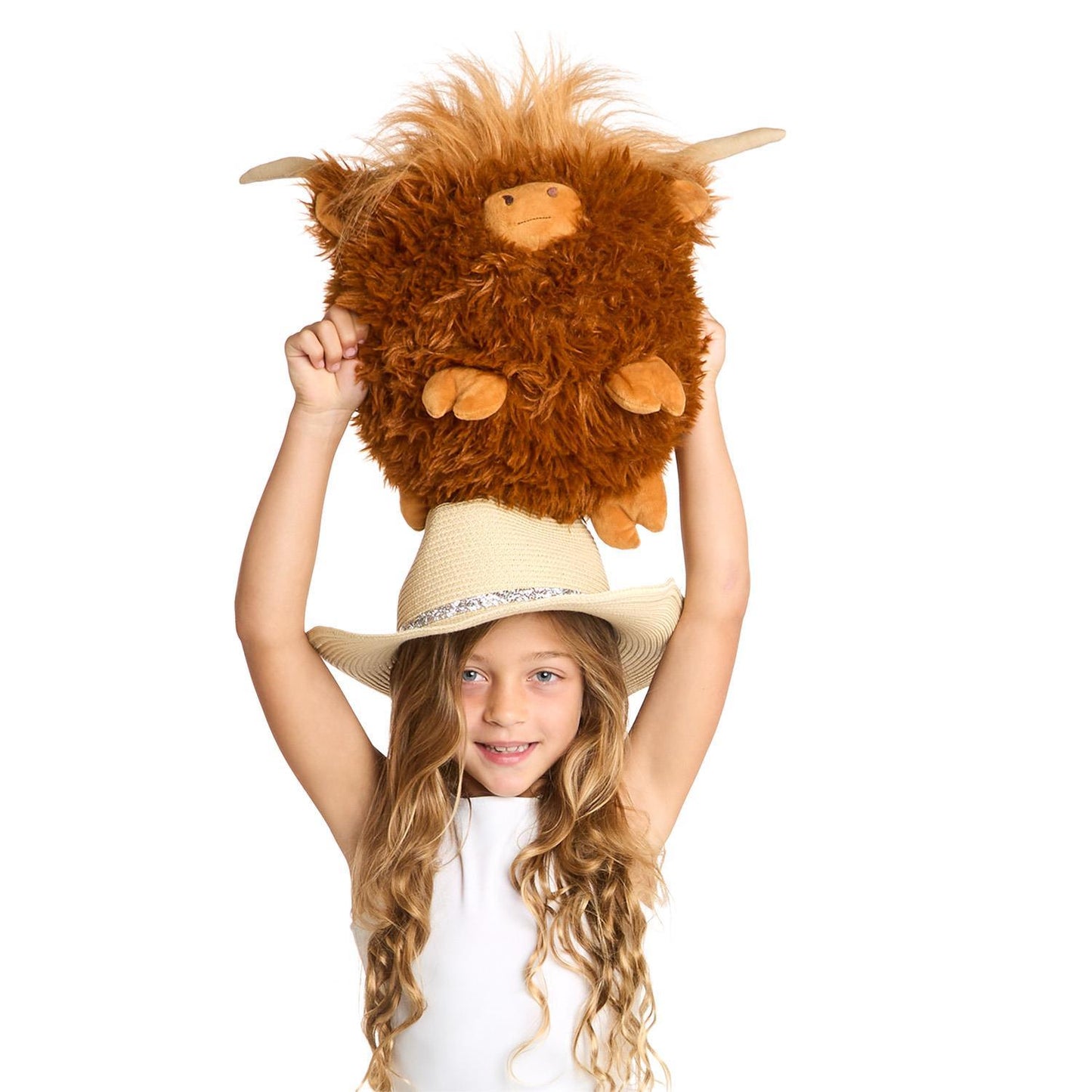 Highland Cow Super Soft Snuggle plush shown; available in small, medium, and large sizes.