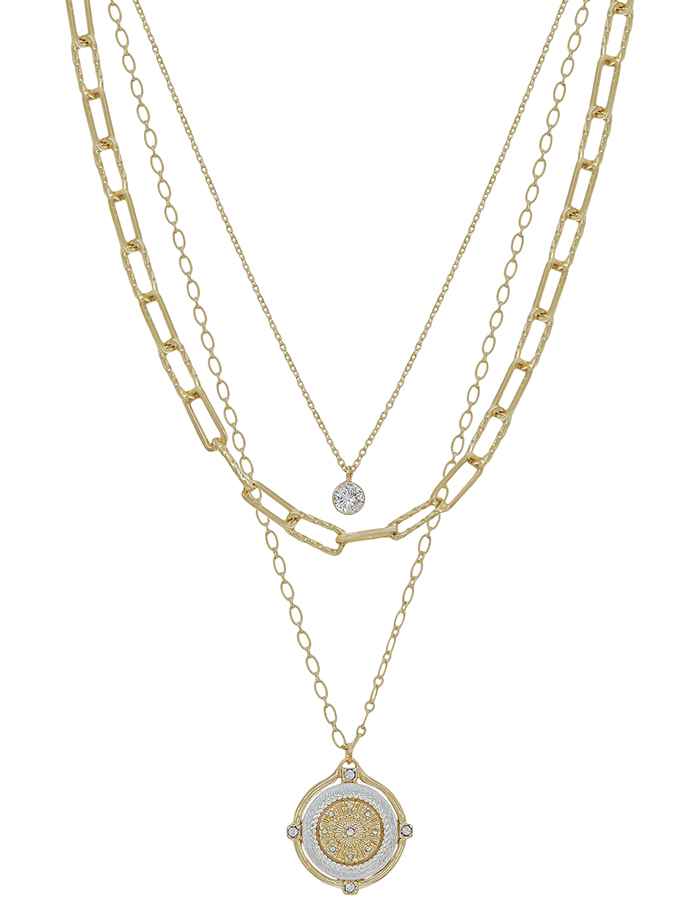 Gold Chain Layered with Silver and Gold Coin Charm