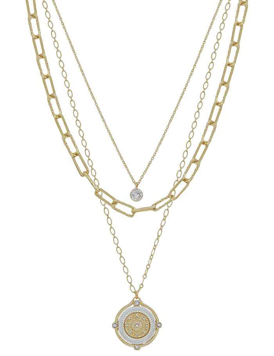 Gold Chain Layered with Silver and Gold Coin Charm