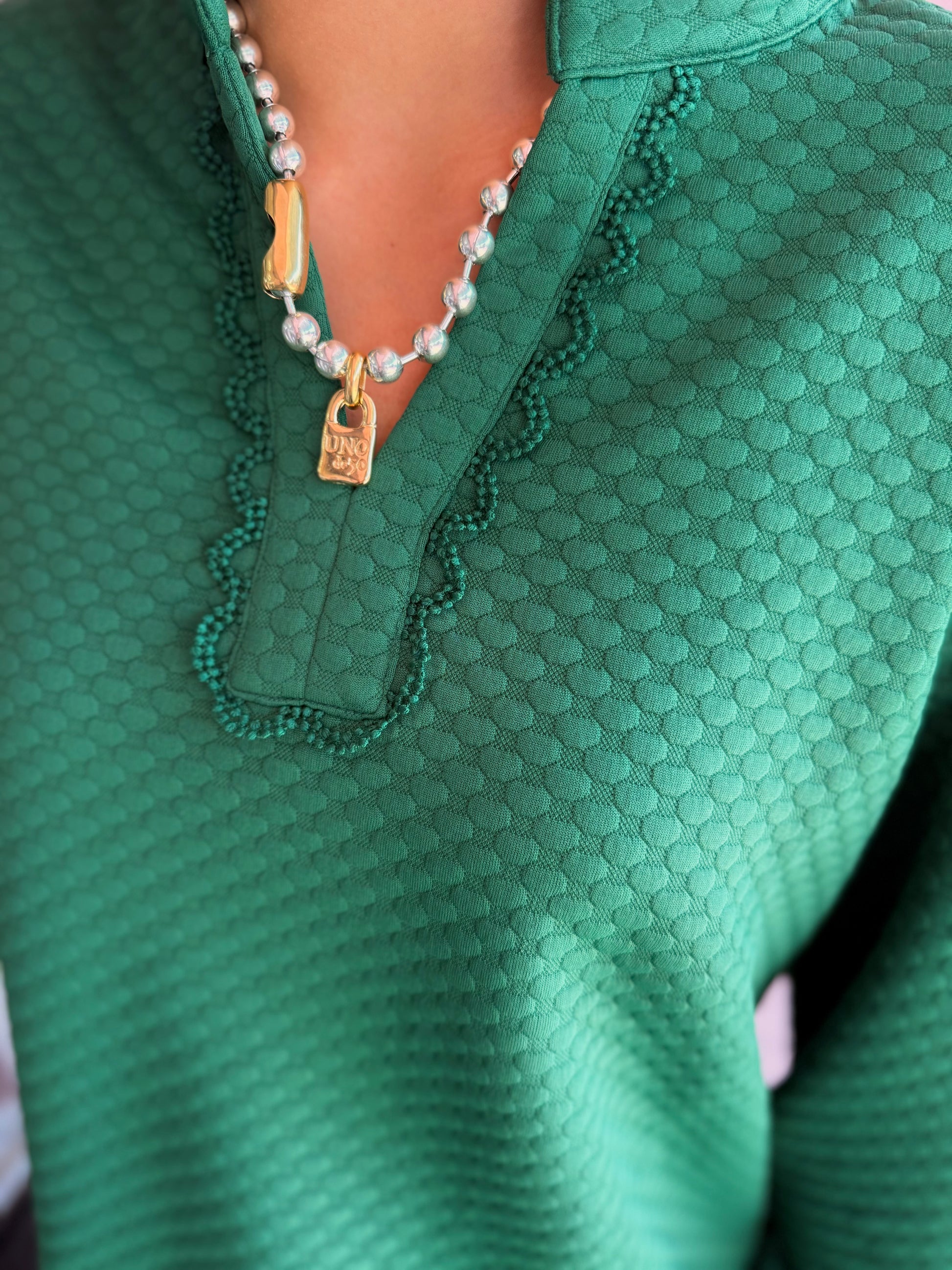 Hunter Green Textured V-neck Pullover, cozy style, available in sizes S-XL.