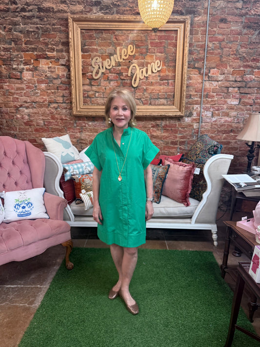 Hidden Vines Green Button-Up Dress