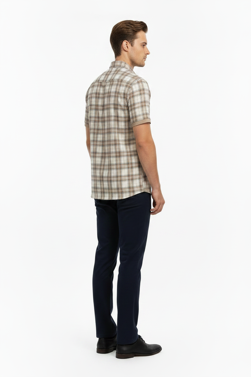 Men’s Western Plaid Polo, short sleeves, available in sizes S-XXL.