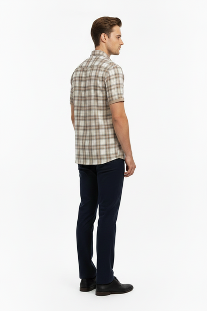 Men’s Western Plaid Polo, short sleeves, available in sizes S-XXL.