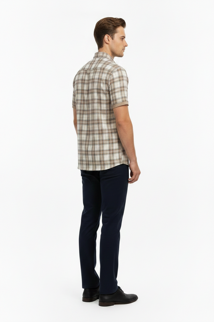 Men’s Western Plaid Polo, short sleeves, available in sizes S-XXL.