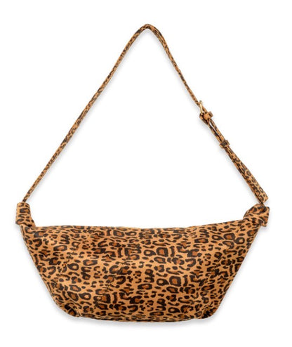 Cheetah Print Sophie Redleo Bag with brown and black leopard pattern, adjustable strap; available in small, medium, and large sizes.
