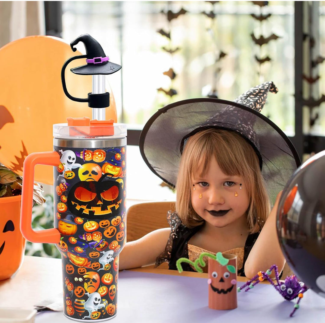 Halloween witch’s hat straw covers.
