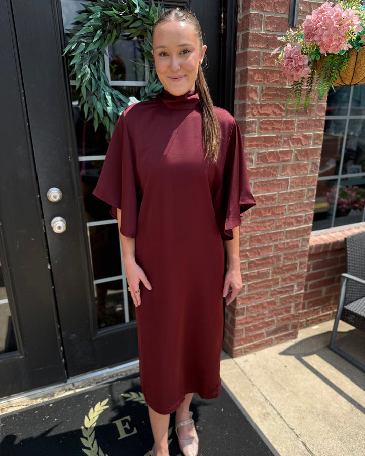Satin Tie Back Midi Dress with midi length and tie-back detail; available in sizes XS–XL.