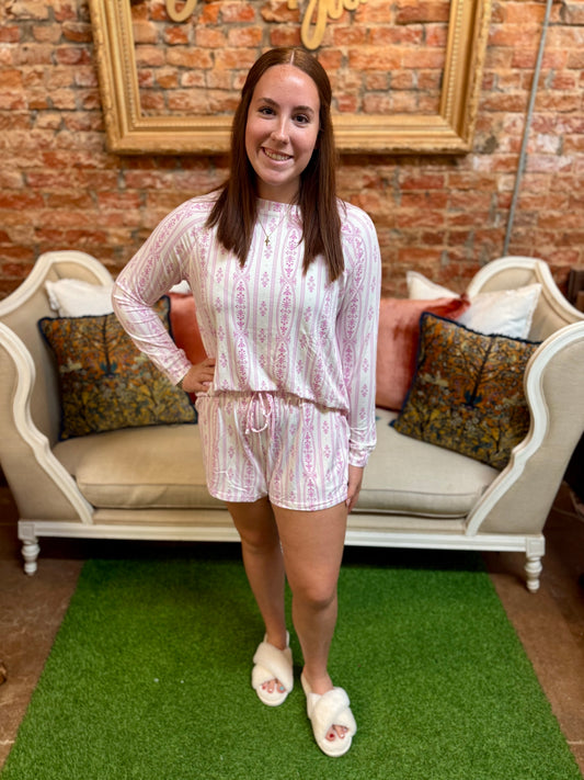 Annie Floral Cameo Orchid Short Set in ButterSoft fabric, available in XS-XL.
