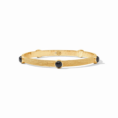 Cabochon Bangle by Julie Vos: textured 24K gold plate, four round black stones. Available in sizes S, M, L.