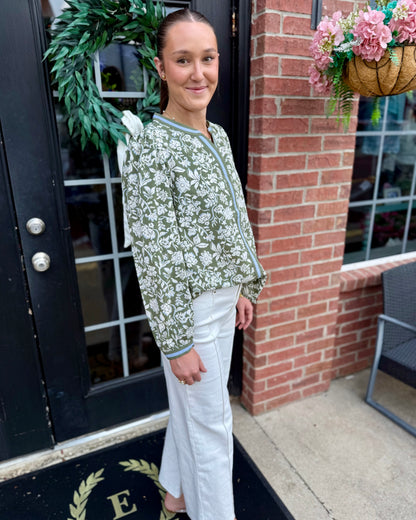 Naomi Painted Trillium Olive Top shown; available in sizes XS-XL.