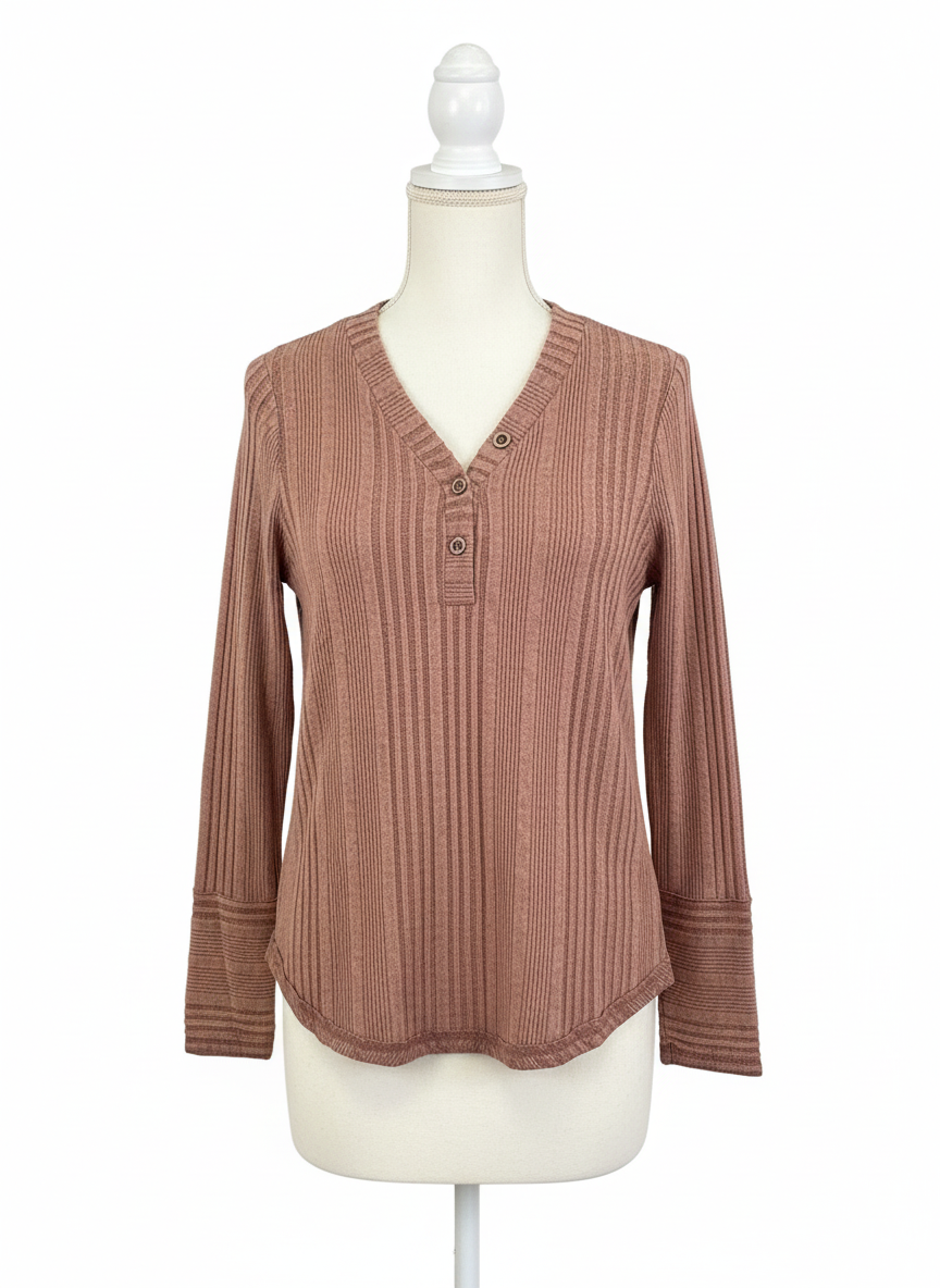 Mauve Ribbed Long Sleeve Top