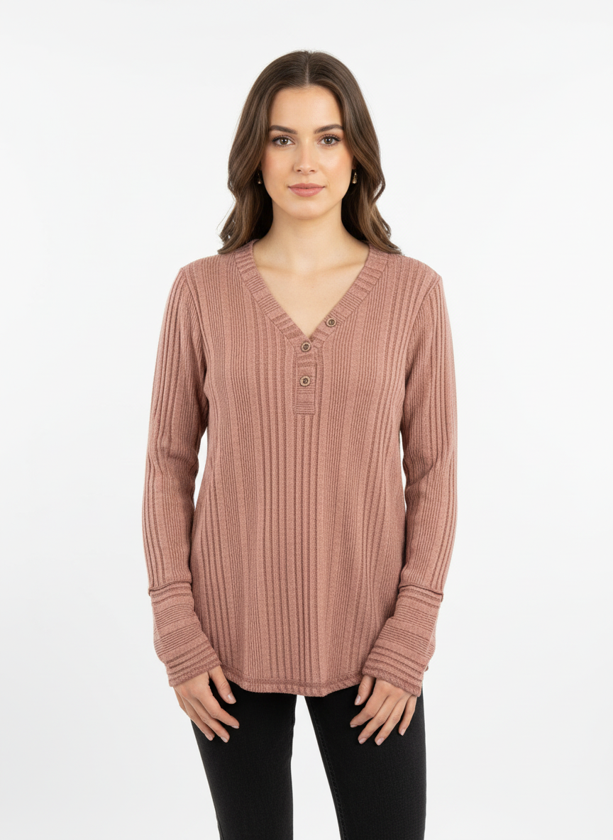 Mauve Ribbed Long Sleeve Top