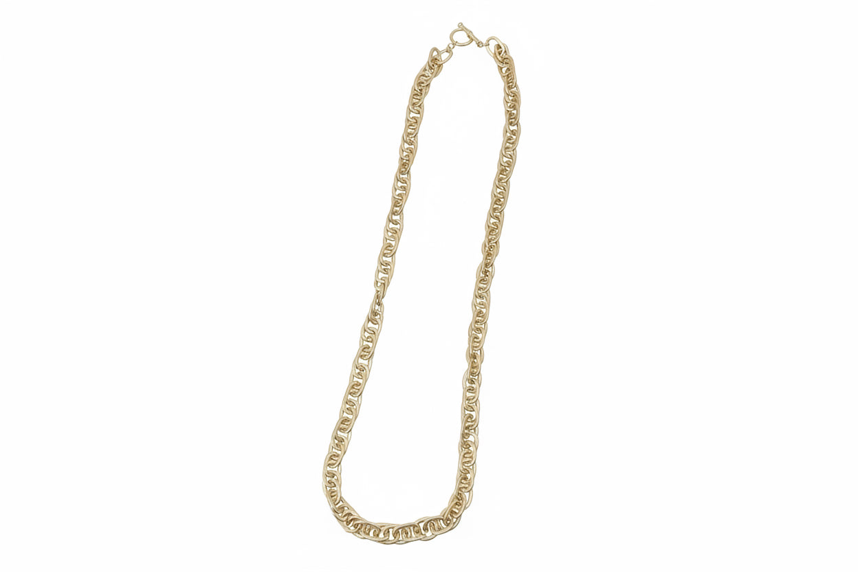 Matte Gold Long Chain Link Necklace with interlocking links and lobster clasp. Available lengths: 18", 24", and 30".