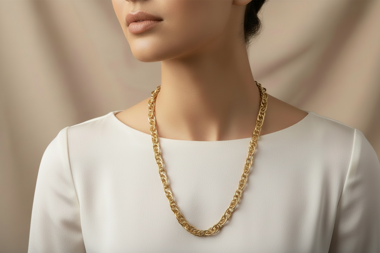Matte Gold Long Chain Link Necklace, available in 16", 18", and 20" lengths. Simple, elegant design.