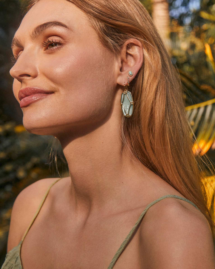 Elle Lattice Frame Gold Drop Earring by Kendra Scott, gold lattice design. Available in small and medium sizes.